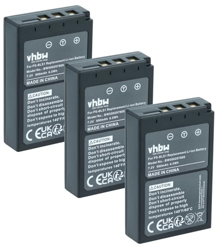 vhbw 3X batería Compatible con Olympus D-SLR E400 | E-620, E-410, E-420, E-450, E-600, E-400 cámara (900 mAh, 7,2 V, Li-Ion)