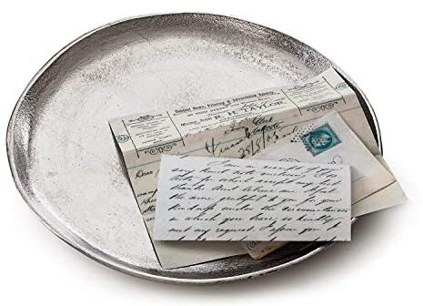 Loberon Tablett Boon, Schlichtes Design mit Vintage-Finish, Serviertablett mit Unikat-Charakter, dekoratives Tischaccessoire, Küchenaccessoire, Aluminium, antiksilber