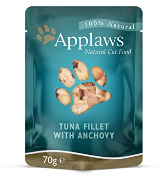 Applaws Premium Natural Katzenfutter Nass, Thunfischfilet mit Sardellen in Brühe 70g Portionsbeutel (12x70g )