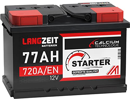 LANGZEIT Autobatterie 12V 77AH 720A/EN Starterbatterie +30% mehr Leistung ersetzt Batterie 74 Ah 70Ah 72Ah 75Ah