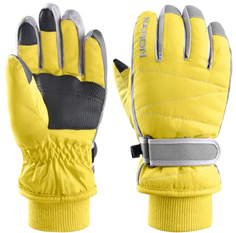 Azarxis Warme Handschuhe, Thermische Ski Snowboard Handschuhe, Winddich Winterhandschuhe für Damen und Herren (Gelb, M)