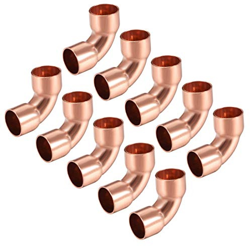 sourcing map 9.5mm ID 90 Degree Copper Elbow Short-Turn Copper Pipe Fitting Connector for Plumbing 10pcs
