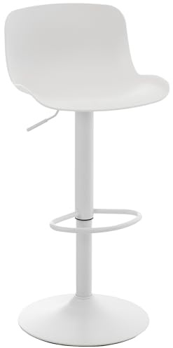 CLP Sgabello da Bar Seduta in plastica Almada I Sgabello da Bar Regolabile in Altezza I Girevole a 360° con Schienale e poggiapiedi, Colore:Bianco