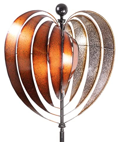 CIM Metall Windrad XL - Kinetic Spinner Heart 54cm - Abmessung: Ø 54cm Gesamthöhe: 200cm - wetterfest - pulverbeschichtet – außergewöhnliche Gartendeko