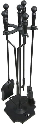 VODA Kaminwerkzeug-Set, Bürste, Schaufel, Zange und Kaminschürhaken, 63,5 cm, Schwarze Oberseite, 5-teilig