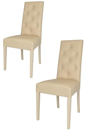 t m c s Tommychairs - 2er Set Moderne Stühle Chantal für Küche und Esszimmer, robuste Struktur aus lackiertem Buchenholz Farbe Sand, gepolstert und mit Kunstleder Farbe Sand bezogen