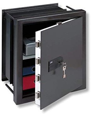 BURG-WÄCHTER Coffre-fort mural à encastrer avec clé, Karat, Degré de résistance 0, Profondeur variable avec tablette, 27,5-45,7 l, 39 kg, WT 616 K, Fer ancien