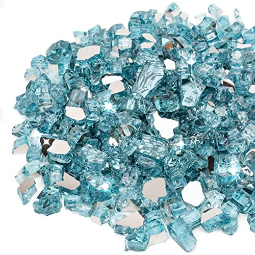 Stanbroil 10-Pound Fire Glass - 1/4 inch Reflective Tempered Fire Glass for Fireplace Fire Pit, Aqua Blue Reflective