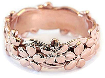 Beydodo Partnerring Vergoldet ohne Stein, Ehering Damen Blumen Hochzeit Ring Verlobungsring Rosegold