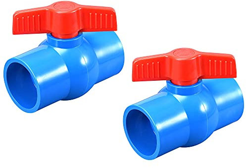sourcing map Ball Valve, 50mm ID PVC Socket End Shut off Valve for Aquarium Setup, Sump Pump, Pool, Garden Sprinkler Blue Red 2Pcs