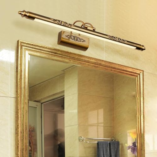 Spiegelleuchte Vintage Retro Bronze Spiegellampe LED Warmweißes Licht 4000K Antik Verstellbar Metall Schminklicht Modern Badezimmer LED Beleuchtung, Schlafzimmer Ankleidezimmer Küche Wandleuchte, 70cm