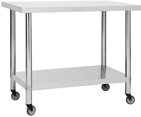 vidaXL Mesa de Trabajo para Cocina con Ruedas Preparación de Comida Hostelería Garajes Banco Restaurante Escuela Comercial Acero INOX 100x45x85 cm