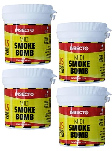 Insecto Smoke Bombs Fumer Smoke Bomb 15.5g pack of 4 | 4 x 15.5g permethrin insect smoke fumers for label-listed crawling and flying insects; read label before use.