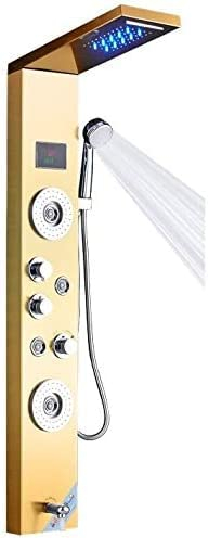 LED Duschpaneel aus rostfreiem Edelstahl mit 5 Funktionen, Temperaturanzeige und 2 Massagefunktionen Farbe: Golden