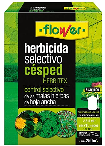 Flower - Herbicida Selectivo Herbitex | Control de Malas Hierbas de Hoja Ancha | Concentrado a Diluir | Pulverización Foliar | Contiene Dosificador, Multicolor