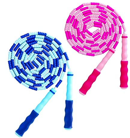 TYSISKNO 2-pack hopprep för barn, flickor och pojkar, mjuka pärlor, hopprep, justerbart hopprep, trasselfritt segmenterat rep för barn och vuxna träning, håller sig passform, träning - 9,2 fot