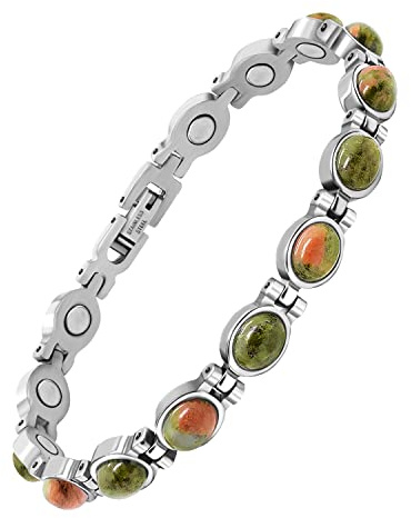 JEROOT Magnetarmband Damen Blume Türkis Steine Edelstahl Armband Magnet | Türkische Magnet Armband Titanstahl und 3500 Gau Gesundheit mit Starke Magnetic, Silber Verstellbar Medizinische Frauen