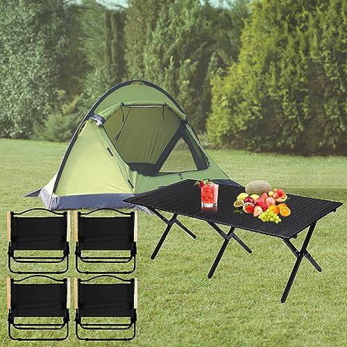 Klappbarer Picknicktisch, 120 x 60 cm,tragbarer picknicktisch klappbar mit vier Stühlen, campingtisch faltbar, klappbarer Campingtisch für Outdoor/Indoor-Picknick, Grillen und Wandern, mit Tragetasche