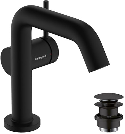 hansgrohe Tecturis S Fine - Waschtischarmatur mit Push-Open Ablauf, energiesparend (CoolStart), Wasserhahn Bad mit Auslauf Höhe 110mm, Mischbatterie Waschbecken wassersparend (EcoSmart+), Mattschwarz