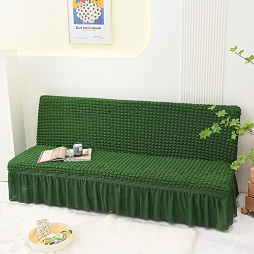 IMYOGI Hochelastischer Sofabezug, einfarbig, armloser Schlafsofa-Bezug, Polyester-Spandex-Futon-Schonbezug mit elastischem Boden und Rock, Rutschfester Schutz für Couch ohne Armlehne – grün –