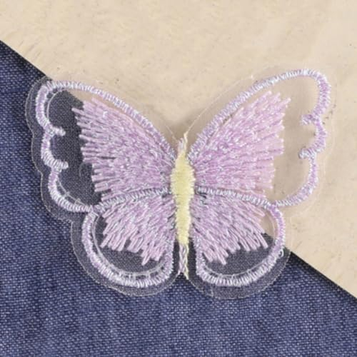 Wambere 60 Stück Schmetterling Stickpatches Organza Patches Spitze Applikationen Lace Appliques Nähen Sie Patches Stickaufnäher Spitzenpatches für DIY Handwerk Reparieren Dekorieren von Kleidung,Lila