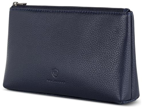 VON HEESEN Echtleder Kosmetiktasche für Damen & Herren - Kulturbeutel aus echtem Leder - Kulturtasche und Waschtasche für Männer und Frauen in Dunkelblau
