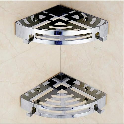 Badezimmer-Regal-Organizer, Eck-Duschwand-Caddy, Eckregal mit Haken, Wandmontage, Gold/Edelstahl, Bad-Duschregal, Bad-Schuh-Halter, Korbhalter, Eckregal (Farbe: Zwei Ebenen, Gold) (Color : Two Tiers