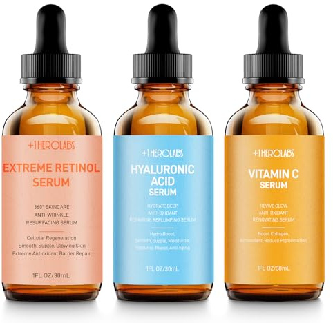 Facial Skin Care Set– Retinol Serum, Vitamin C & Hyaluronic Acid for Face – Anti Aging Face Serum Set for Women – Firm, Wrinkle Smoothing, Dark Spot Corrector, Brighten Dullness