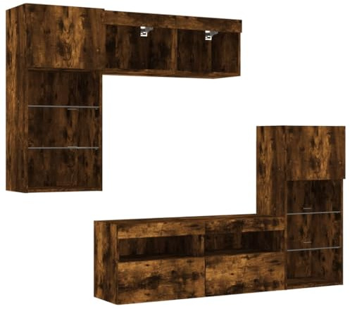 vidaXL 5-TLG. Wohnwand mit LED-Beleuchtung Räuchereiche Holzwerkstoff
