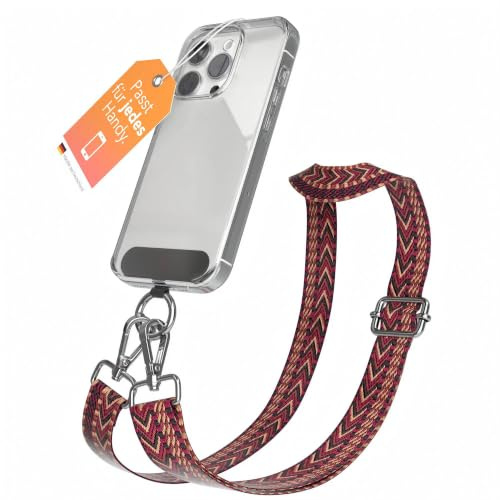 EAZY CASE - Handykette Universal zum Umhängen kompatibel mit jedem Handy Kette mit Hülle kombinierbar Handykordel mit Karabiner für Handyhülle Handyband zum Umhängen Bunt Boho Kordel Braun Rot Silber