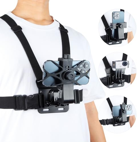 Vasgather Phone Chest Mount Harness Strap Cell Phone Holder for Video Recording Action Camera POV/Bike/Kayak/Running/VLOG Suitable for iPhone/Hero 11/10/9/Insta 360 X2 X3/DJI (with Anti-Drop Net)