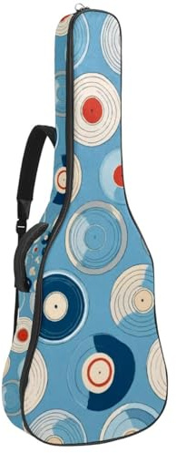 Große Universal-Akustikgitarrentasche, wasserdichte Gitarren-Gigbag mit Schutzschicht, mehrere Taschen, Gitarren-Rucksack, blaues Schallplattenmuster, mehrfarbig, 42.9x16.9x4.7 in, Gitarrentasche