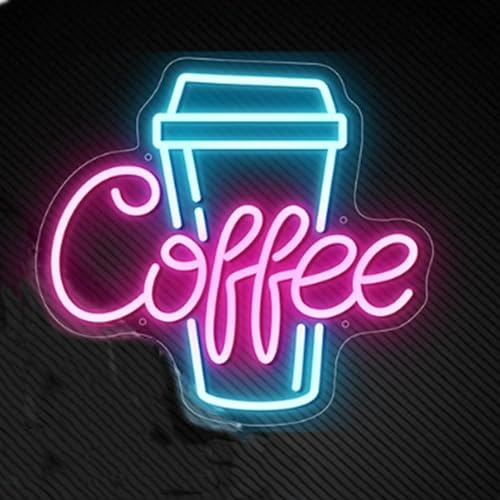 Kaffe-neonskylt LED dimbara akryllonyttre skyltar för café, salong, hem, bar, dekoration, dekorativa lysande skyltar för rum, pub, klubb, festdekoration, USB-driven (rosa kaffe + isblå)