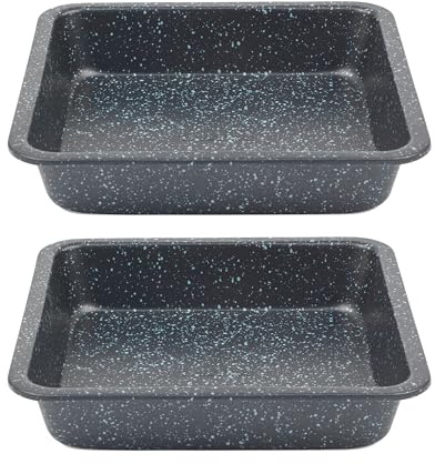 Salter Megastone 2 Piece Square Pan Set – Ultra Non-Stick, Easy Clean, Carbon Steel Ovenware, Heat Resistant Coating, PFOA-Free, Oven Safe up to 220°C, Strong and Durable, Ideal for Baking