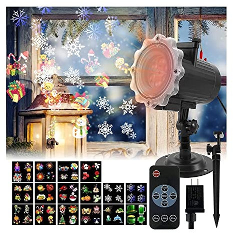 Projecteur de Noël extérieur avec télécommande, 16 motifs, projecteur de vacances, décoration de Noël pour jardin, Saint-Valentin, anniversaire, fête à la maison