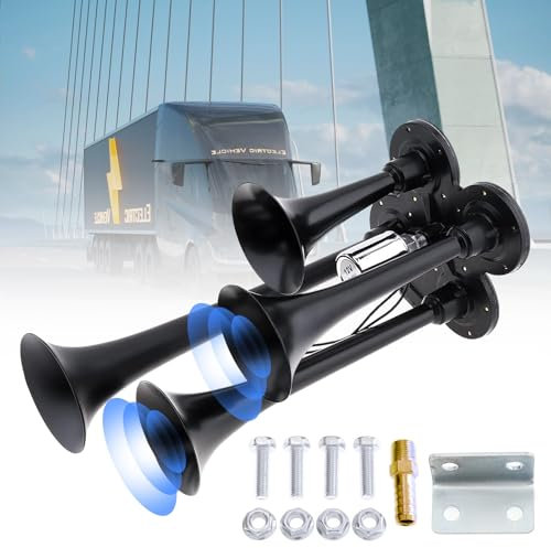 Air Horn, Drucklufthorn 12V/24V mit 4 Röhren, 150DB Super Laut Autohupe Elektrische Hupe, Wasserdichtes Lufthupe Kit für Autos, LKWs, Boote, Motorräder
