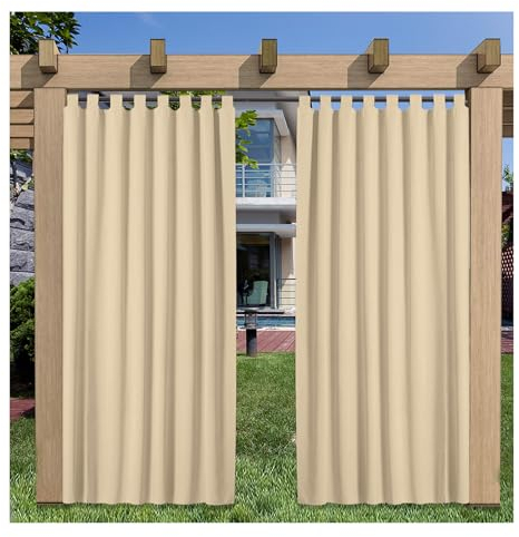 Mewkew Outdoorvorhänge Wasserdicht Wetterfest Schlaufenschal Outdoor Gardinen B202×H150 cm Balkon Vorhang Sichtschutz Sonnenschutz Terrasse Vorhänge,1 Stück