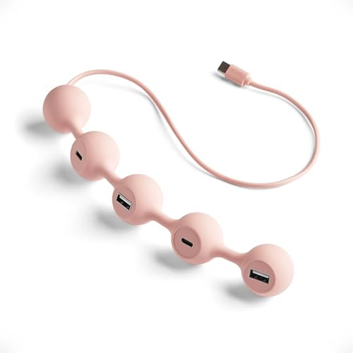 Lexon Peas HUB Multiport USB-C Adapter, Lexon Kompakter 4-in-1 Hub mit 2 USB-A- und 2 USB-C-Anschlüssen mit Überhitzungsschutz, Schnelles Laden und Datentransfer mit MacBook, Ultrabooks - Hellrosa