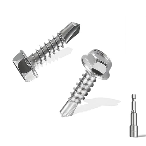 150 Pcs Bohrschrauben Sechskantkopf Schrauben Blechbohrschraube M4.2×16mm+1 Stk Sechskant Bit Steckschlusselsatz 410 Edelstahl Spenglerschrauben Trapezblechschrauben Edelstahl Metalldachschrauben