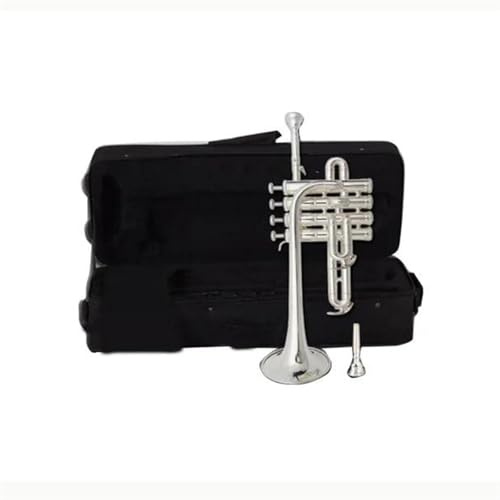 Anfänger Trompeten Professionelle Bb-Piccolo-Trompete Aus Messing Mit Goldlackoberfläche Trompete Mit Drei Tönen Hoher Monel-Kolben(Silver)