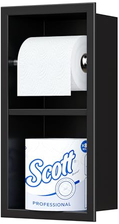 Neodrain Unterputz-Toilettenpapierhalter Edelstahl Wandnische mit Regal WC-Papierhalter Schwarz Papier Halterung für Badzimmer, 34 x 18 cm