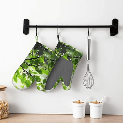 Silikon Ofenhandschuhe 2er Set Erfrischende Blätter Ofenhandschuhe für Damen Herren Hitzebeständige Grillhandschuhe Wasserdicht rutschfest BBQ Handschuhe für Küche Kochen