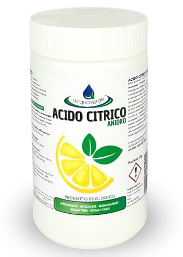 acquaverde | Acido Citrico in Polvere, Naturale ed Ecologico, Puro al 100% per Pulizia e Igiene della Casa, Multiuso: Ammorbidente, Anticalcare, Disincrostante, Brillantante, Decalcificante - 1 kg