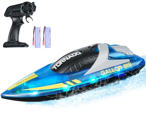 VEVOR RC Boot, 2,4GHz 12km/h, Ferngesteuertes Boot für Pools & Seen, Rennboot mit LED-Licht, 2 wiederaufladbare Batterien, Ganzkörper wasserdicht, Geschenk für Erwachsene Jungen & Mädchen, Blau
