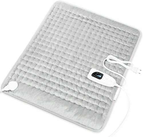 Termoforo Elettrico,Termoforo per schiena, collo, spalle e addome con spegnimento automatico, flanella morbida grigio argento, 50 x 60 cm