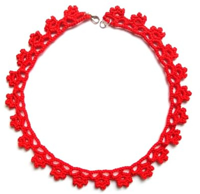 collana da donna, Gioielli all'uncinetto, girocollo di pizzo rosso, Made in Italy, Bijoux da donna, Lavorazione Artigianale