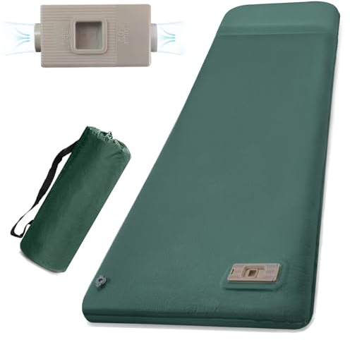 LINKET Self Inflating Sleeping Pad: Sleeping Pad with Electric Pump 3.14 Ultra-Thick Memory Foam & Built-in Pillow All Season Camping Mattress for Tent Travel Car - Self Inflating Air Mattress Green