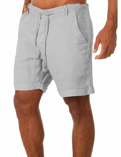 YAOBAOLE linnebyxor herr korta shorts herr korta herrshorts i linne korta byxor herr sommar linne, GRÅ, M