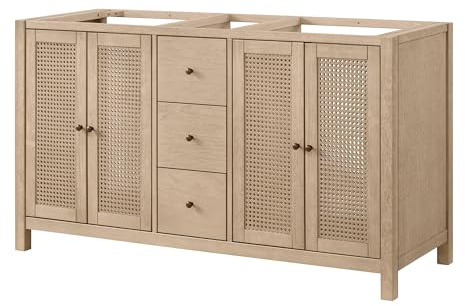 Alaterre Furniture Lucca - Lavabo doble de baño de 60 pulgadas, armario independiente sin parte superior, tocador de baño de madera con puertas de cierre suave y tres cajones, solo armario debajo del