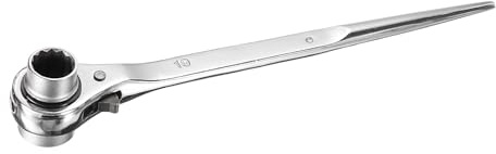 sourcing map 19 x 24mm 12-Point Scaffold Podger Ratchet Spanner Ratcheting Socket Wrench Tool (Silver Tone)